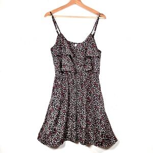 Xhilaration Black Red Floral Mini Dress Spaghetti Strap Size L